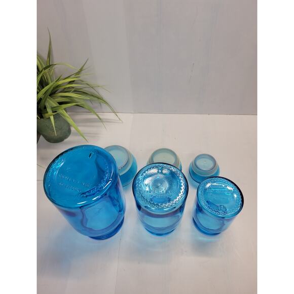 3 Vintage Belgium Blue Glass Bubble Top Apothecary Canister Jars - Picture 4 of 5
